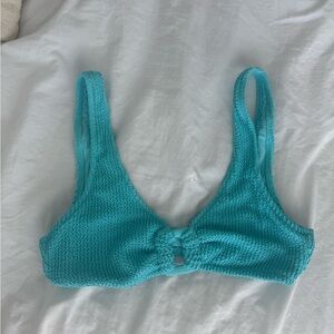 Aerie Blue Ribbed Bikini Top with Ruched Front